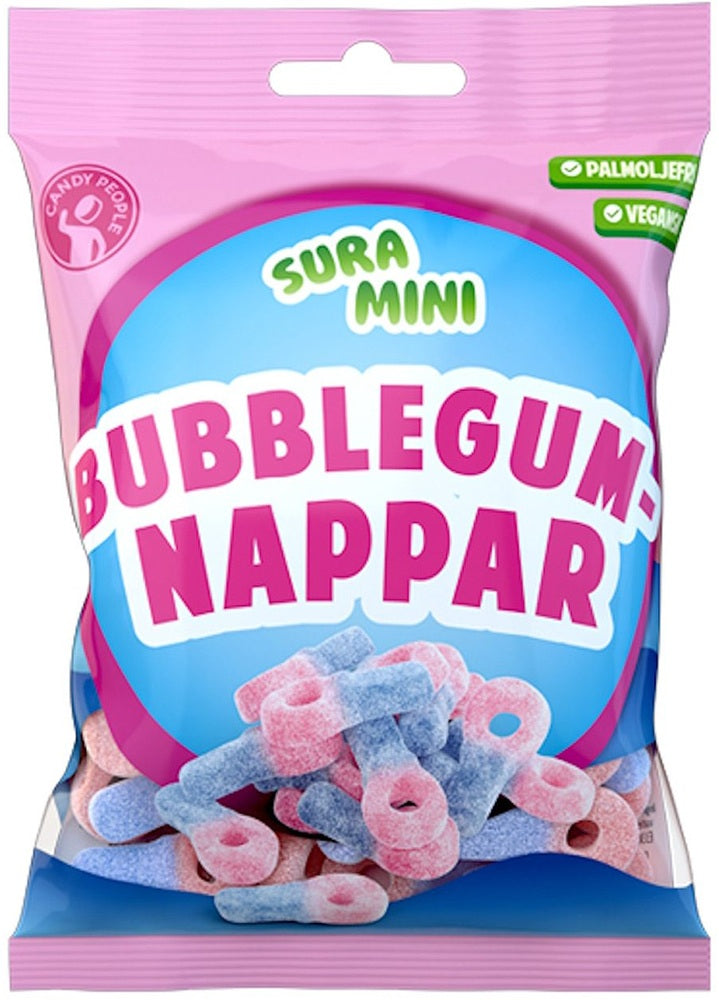 Candy People Sura Mini Bubblegumnappar 70g, 18-Pack - Scandinavian Goods