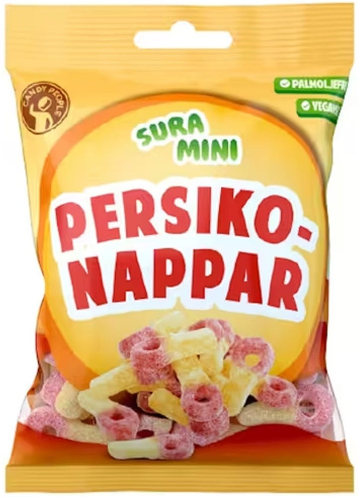 Candy People Sura Mini Persikonappar 70g, 18-Pack - Scandinavian Goods