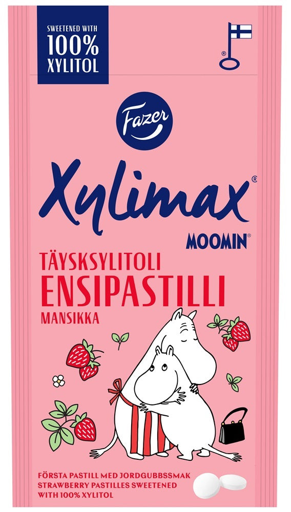 Fazer Moomin Strawberry Xylitol Pastilles 38g, 15-Pack - Scandinavian Goods
