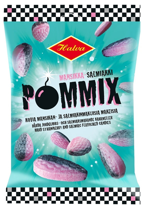 Halva Pommix Strawberry Salmiac 100g, 16-Pack - Scandinavian Goods
