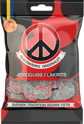 Candy People Peacemärke Jordgubb/Lakrits 80g, 18-Pack - Scandinavian Goods
