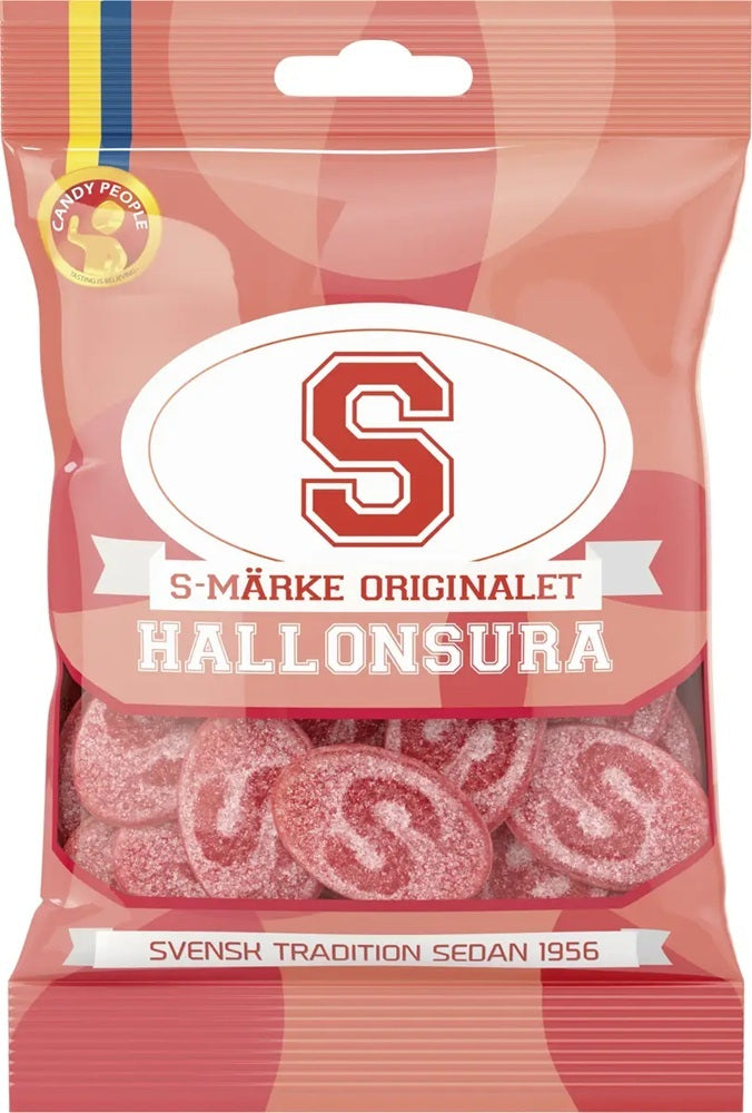 Candy People S-Märke Hallonsura 80g, 18-Pack - Scandinavian Goods