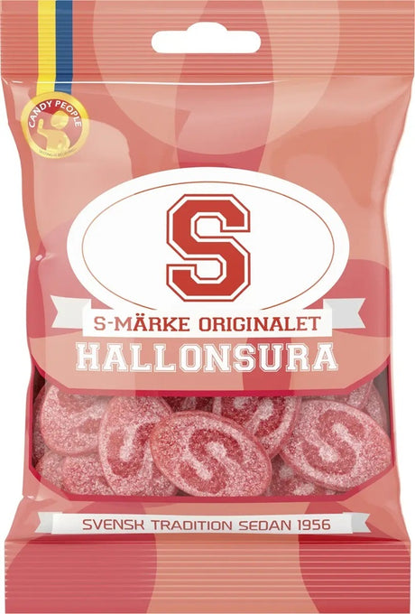 Candy People S-Märke Hallonsura 80g, 18-Pack - Scandinavian Goods