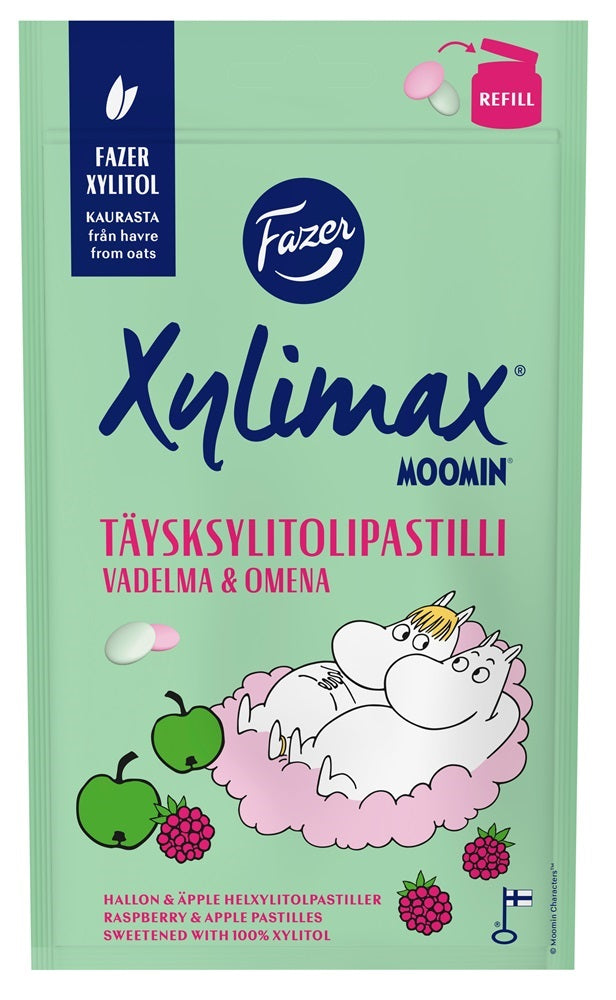 Fazer Moomin Raspberry & Apple Xylitol Pastilles 85g, 24-Pack - Scandinavian Goods