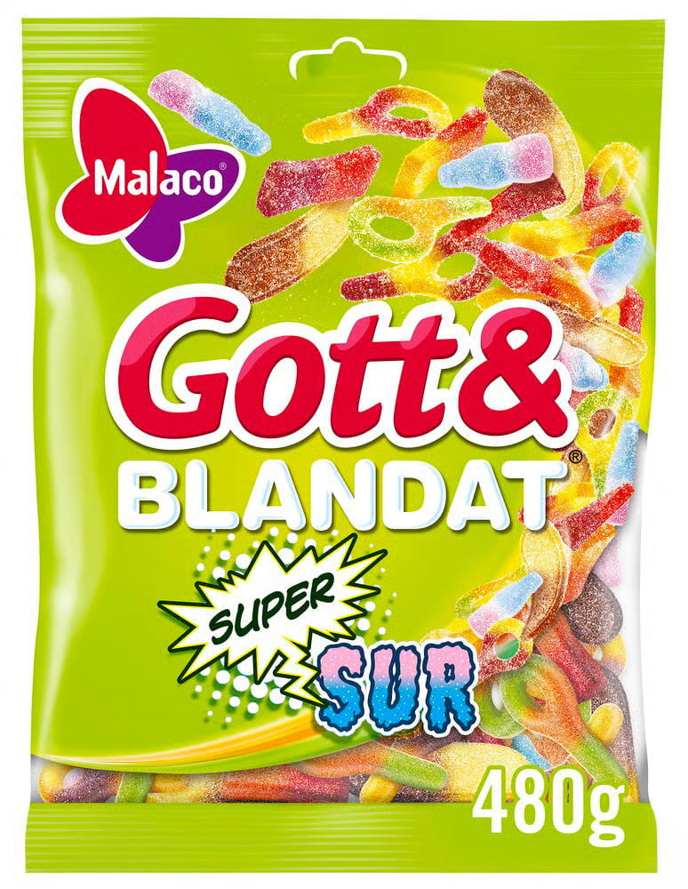 Malaco Gott & Blandat Super Sur 480g, 6-Pack | Swedish Sour Candy