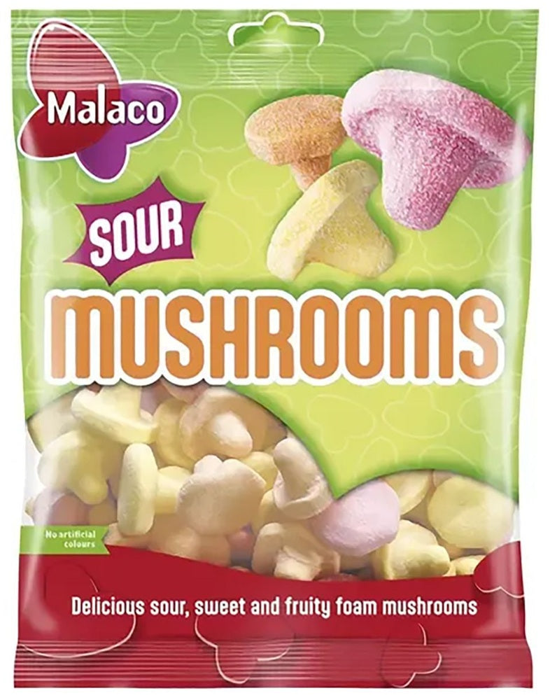 Malaco Sour Mushrooms 100g, 28-Pack | Swedish Fruit Candy