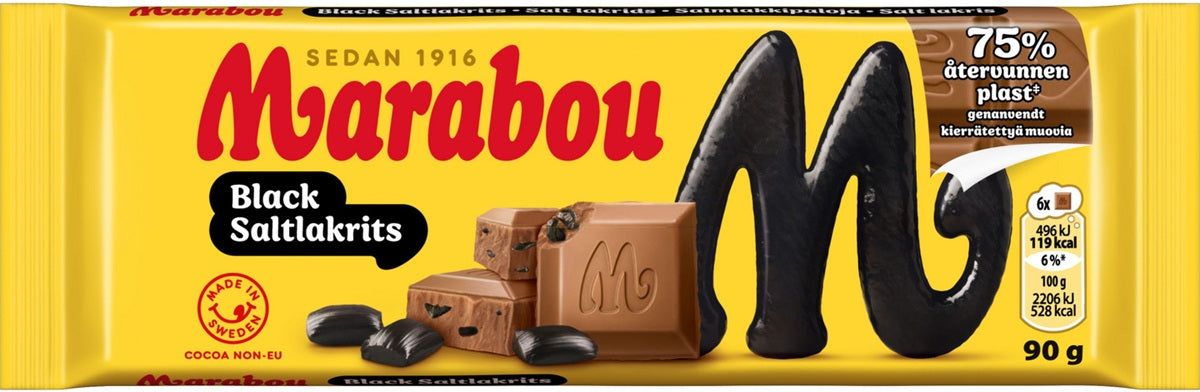 Marabou Black Saltlakrits Chocolate Bar 90g - Scandinavian Goods