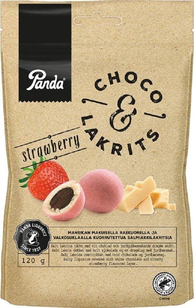 Panda Choco & Lakrits Strawberry 120g, 14-Pack | Finnish Candy